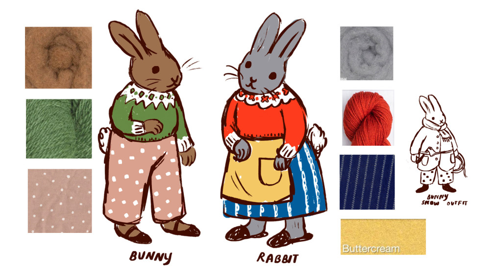 Diseños de personajes de Bunny y Rabbit